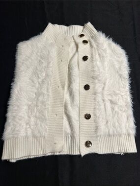 SHEIN White Faux-Fur Button-Up Cardigan